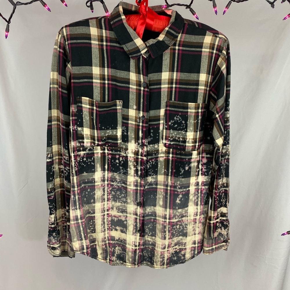 Vintage Grunge Acid Splatter Plaid Flannel Shirt